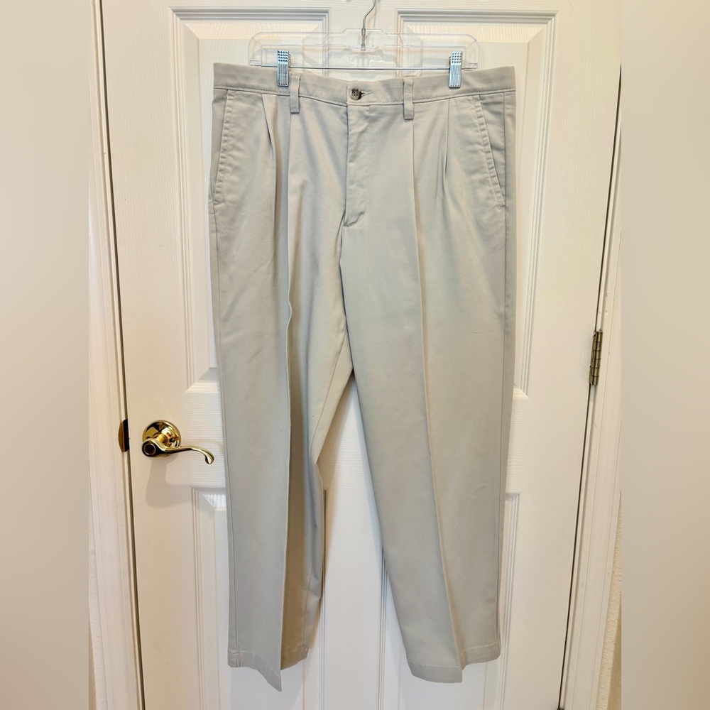 Dockers Khakis Linen Cotton Blend Chinos Pants Mens 36/30 Beige Pleated